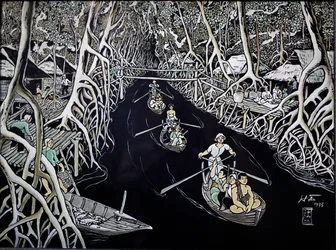 Szépművészeti Múzeum, Ca Mau Guerrillas by Thai Ha, Lakkgravírozás, Ho Si Minh-város, Vietnam, 2018
