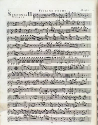 J Haydn 2. szimfóniájában hegedűre írt kotta első oldala