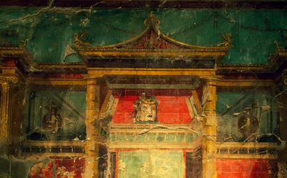 Freskó a szalonban, Villa Poppaea, Oplonti régészeti területe, Torre Annunziata (az Unesco világörökségi listája)