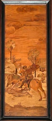 Genova, Dóm (Szent Lőrinc-székesegyház), belső tér, apszis, kórus, Dél: "St George and the Dragon", Vincenzo és Tommaso Garassino faintarziája (19. század);