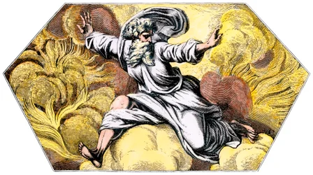 Isten teremtette az eget és a földet - Kolorizáló metszet 19. század, a Vatikán (Olaszország) loggiájáról (Logge), Raffaello Sanzio (Raffaello Sanzio) munkája.