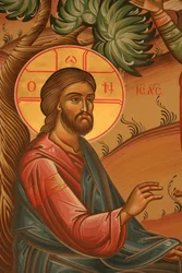 Görög ortodox ikon, amely Jézust ábrázolja az olajfák kertjében, Thessalonique Görögországban