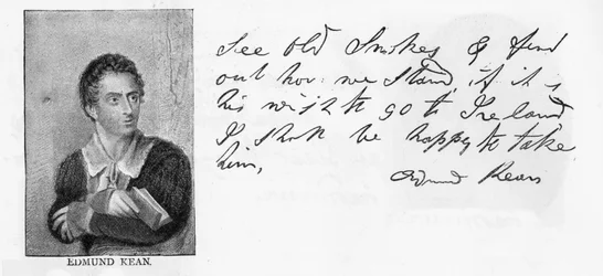 Edmund Kean kézírása és aláírása (toll és tinta papíron)