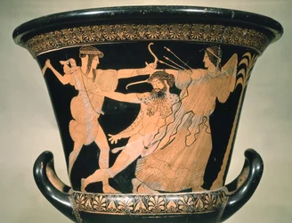 Küzdő Herakles, részlet egy padlási vörös alakos kehelykráterből, Kr.e. 5. század (kerámia)
