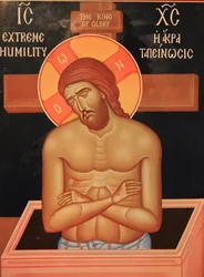 Ikon a Szent Dimitriosz ortodox templomban: szenvedő Krisztus Thessalonique Görögország