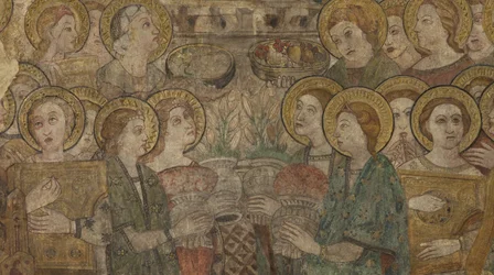 Belső. Északi átkelőhely. Oltár (Altar de las pinturas murales). Eredeti a főkápolnából. Falfestmények (freskó?). Részlet. 14. század vége.