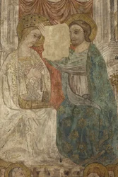 Belső. Északi átkelőhely. Oltár (Altar de las pinturas murales). Eredeti a főkápolnából. Falfestmények (freskó?). Részlet. 14. század vége.
