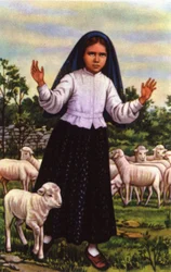 Jacinta, aki 1917-ben látta Szűz Máriát Fatimában, 1920-1930 körül (képeslap)
