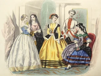 Női párizsi divat, 1860 körül.