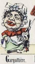 G betű: gargottiere. A keleti mese ábécéje. Az Epinal képalkotása, 1890 körül. Népszerű sorozat. 8 oldalas kis füzet. Mérete: 205x150 mm. Sablonos fametszetek metierek témájában