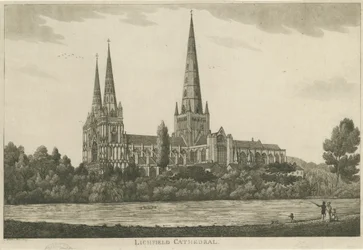 Lichfield katedrális – Déli nézet: akvatinta metszet, nd [c 1820-1830]