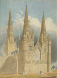 Lichfield katedrális – Nyugati front: akvarell festészet, és [c 1840]