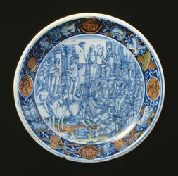 Maiolica tányér Diana, a Hold istennője allegóriájával díszítve, olasz (kerámia)