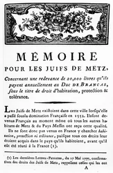 Kiáltvány a metzi zsidók támogatására, amely támogatja a zsidók által Brancas hercegének fizetendő adó eltörlését, 1790 körül (nyomtatott papír)