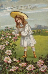 "Sok boldog visszatérést", viktoriánus születésnapi üdvözlőlap (chromolitho)