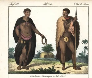 Nama házaspár (Dél-Afrika). A könyv litográfiája: Friedrich Wilhelm Goedsche (1785-1863) "Galerie complete en tableaux fideles des peuples d