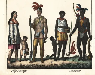 Kanadában őshonos: egy indiáncsalád a Nipissing-tóról és egy indiáncsalád Ottawa környékéről. A könyv litográfiája: "Galerie complete en tableaux fideles des peuples d