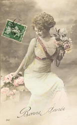 Régi képeslap/Boldog évet/Kívánság/Woman Belle Epoque
