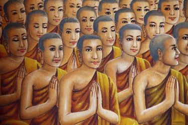 Szerzeteseket ábrázoló festmény (Buddhát hallgatva) Udong Cambodge