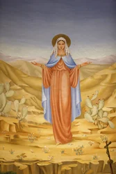 Festmény az Ein Keremi Visitation templomban: Szűz Mária a szentföldön, Ein Kerem, Izrael