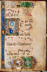 Piccolomini Könyvtár: Kóruskönyv, cod. 14.P., ff. 46r „St. Erzsébet, Giovanni di Giuliano Boccarditól, akit Boccardino az idősebbnek hívnak.
