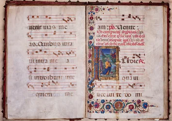 Piccolomini Könyvtár: Kóruskönyv, cod. 7.G, ff. 40v-41r „Jeremiah’s Vision”-val, Guidoccio Cozzarelli.