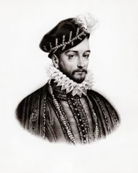 IX. Károly (1560-1574) francia király portréja, metszet, sd.