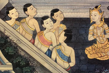 Ráma herceg. A Ramakient ábrázoló falfestmény a Vihara belső falain III. Rama király korából. Wat Pho - Wat Phra Chetuphon. 1788. Bangkok. Thaiföld