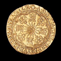 Ritka érme, Anglia arany sarokrúd, Tudor rózsa a sarokrúdon Rowel