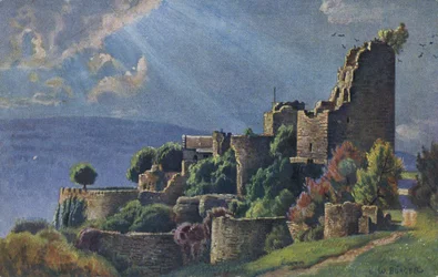 Lutzelburg várának romjai a Vogézek hegységben, Lutzelbourg a francia Moselle megyében.