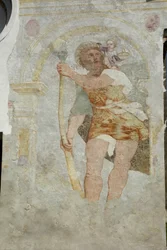 Saint Stefano a Gleris templom, Saint Cristoforo freskó, San Vito al Tagliamento, Friuli Olaszország (fotó)