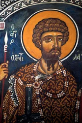 Szent Theodore Stratelates: bizánci freskó a 14. századból (1332) Phorbiotissa Szűz templom, Asinou Ciprus Festett templomok UNESCO-hely Troodos, Ciprus