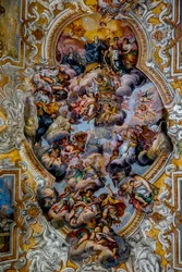 San Benedetto (Szent Benedek) templom, Catania, Szicília (Olaszország). Mennyezeti freskórészlet (XVIII. század). (fénykép)