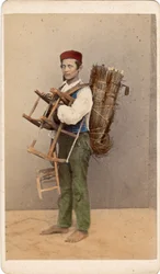 Kis méret: egy fiatal székutántöltő portréja, Velence. 19. század Nyomtatás kartonra Dim. 10,5x6 cm