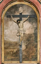 Déli kereszthajó, Feszületoltár, Angelo Nani és Carlo Natali 1641, Fa Cocifix, Giacomo Bertesi 1687, Santa Maria Assunta székesegyház, Katedrális, Cremona, Lombardia, Olaszország (fotó)