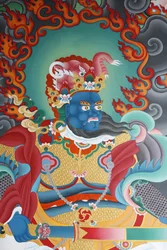 Gurdinge déli templomőr, egy elnevezett hős. Copen kolostor, Katmandu, Nepál
