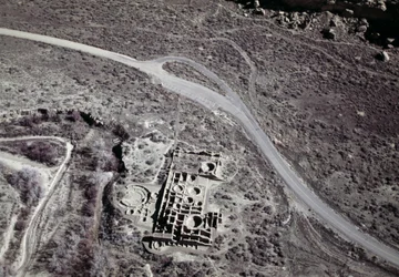Egy ősi anasazi település látképe, Chaco Culture Nemzeti Történelmi Park, Chaco-kanyon, Új-Mexikó, Amerikai Egyesült Államok, anasazi civilizáció