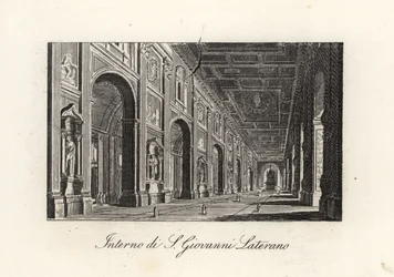Kilátás a Keresztelő Szent János Főbazilika belsejére. John Lateran, S. Giovanni Lateran, Róma
