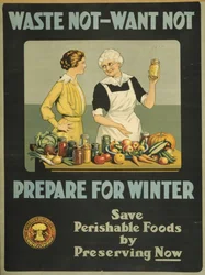 Ne pazarold, ne akard – készülj fel a télre, Canada Food Board, 1915 körül (színes litho)