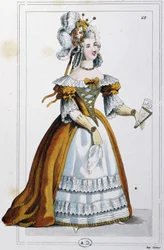 Nő olyan ruhában, mint amilyet Mme du Barry viselt, 1810 körül (metszet)