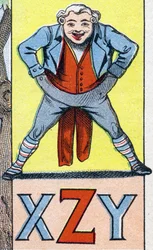 XZY betűk. Gravírozás "ABC Les Images en Alphabet"-ben. Epinális képalkotás. Pellerin és Cie, nyomdász-kiadó, Epinal, 19. század vége, 1890 körül. 10 oldal. Mérete: 19,5 x 13,5 cm
