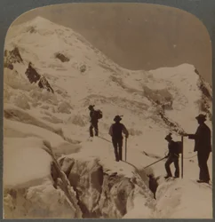 A Mt. Blanc megmászása - a Bossons-gleccser átkelése - Grands Mulets távolban, Alpok, 1901.