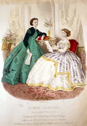 2 nő olvas: Miss Raboin vécéje és M. Croisat frizurája – a „La Mode illustrated”-ben”
