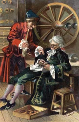 Egy Lunetier (optikus – szemüveggyártó) 1745-ben.