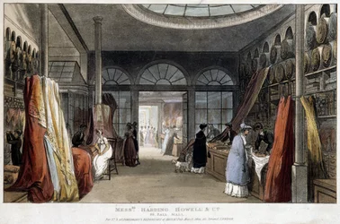 Egy szövetbolt Londonban (Anglia) - Litográfia 1800 körül