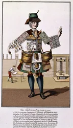 Játékkártya gyártó. Metszet a 17. - 18. századból a „The Playing Cards” után.