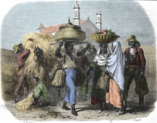 Utazó kenyérárus Kubában, 1870-es metszet