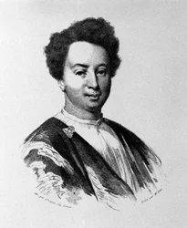 Alexandre Dumas harmincöt évesen, metszet a XIX
