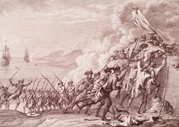 Amerikai forradalmi háború: A francia hadsereg dominikai inváziója 1778. szeptember 7-én (metszet
