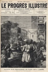 Egy szabadtéri étterem körül Lahore-ban, Pakisztánban – az 1899. márciusi „The illustrious progress” borítója –